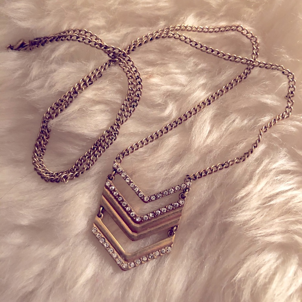 🖤 J CREW 🖤 Chevron Pendant Gold Rhinestone